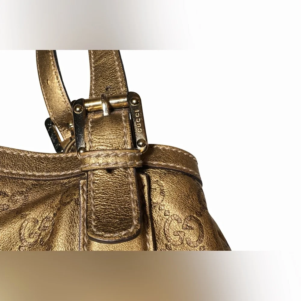 Authentic Gucci Metallic Gold GG Monogram Large Britt Hobo Shoulder Bag RARE